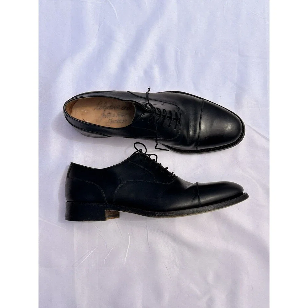 HARRIS Men’s Black Cap Oxford 9.5 CalfSkin Premium Dress Shoes Italy 10.5 Black